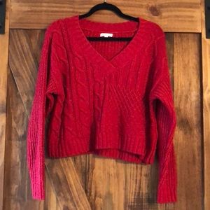 Nordstrom cherry red crop chunky sweater